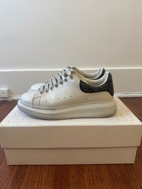 Alexander McQueen White Leather Sneakers with Black Studded Heel